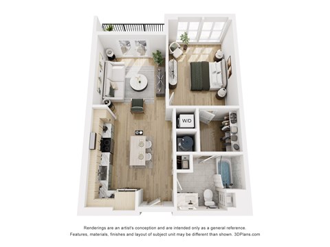 Floor plan for 1 bed, 1 bath, 740 sqft